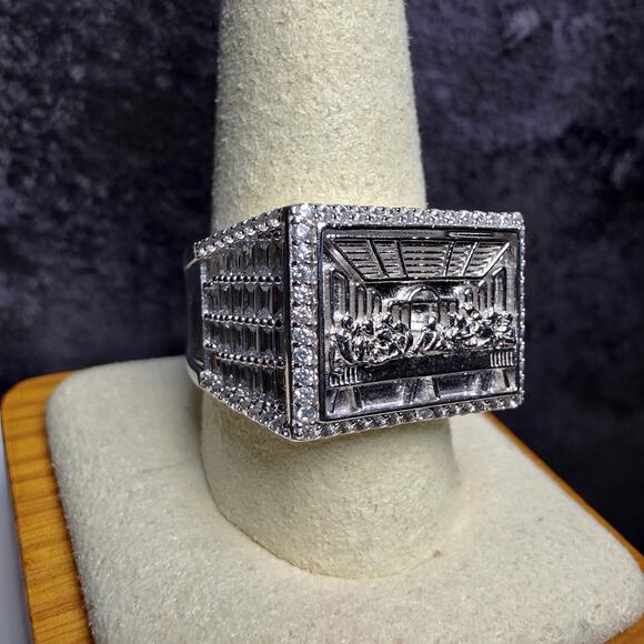 Unbranded Other - Men's Iced Out Last Supper Ring - 925 Sterling Silver CZ Ring - Size 11